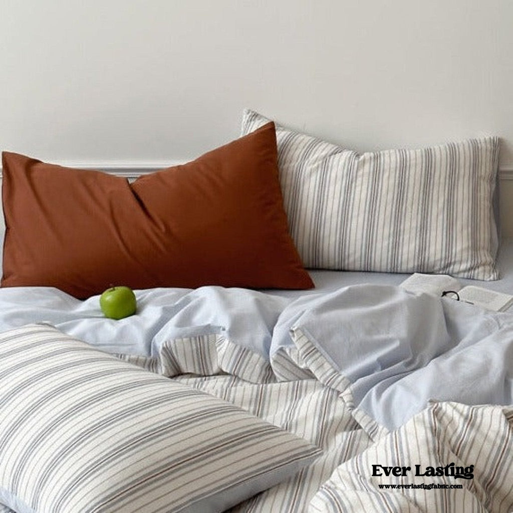 Cozy Pastel Striped Washed Cotton Bedding Set