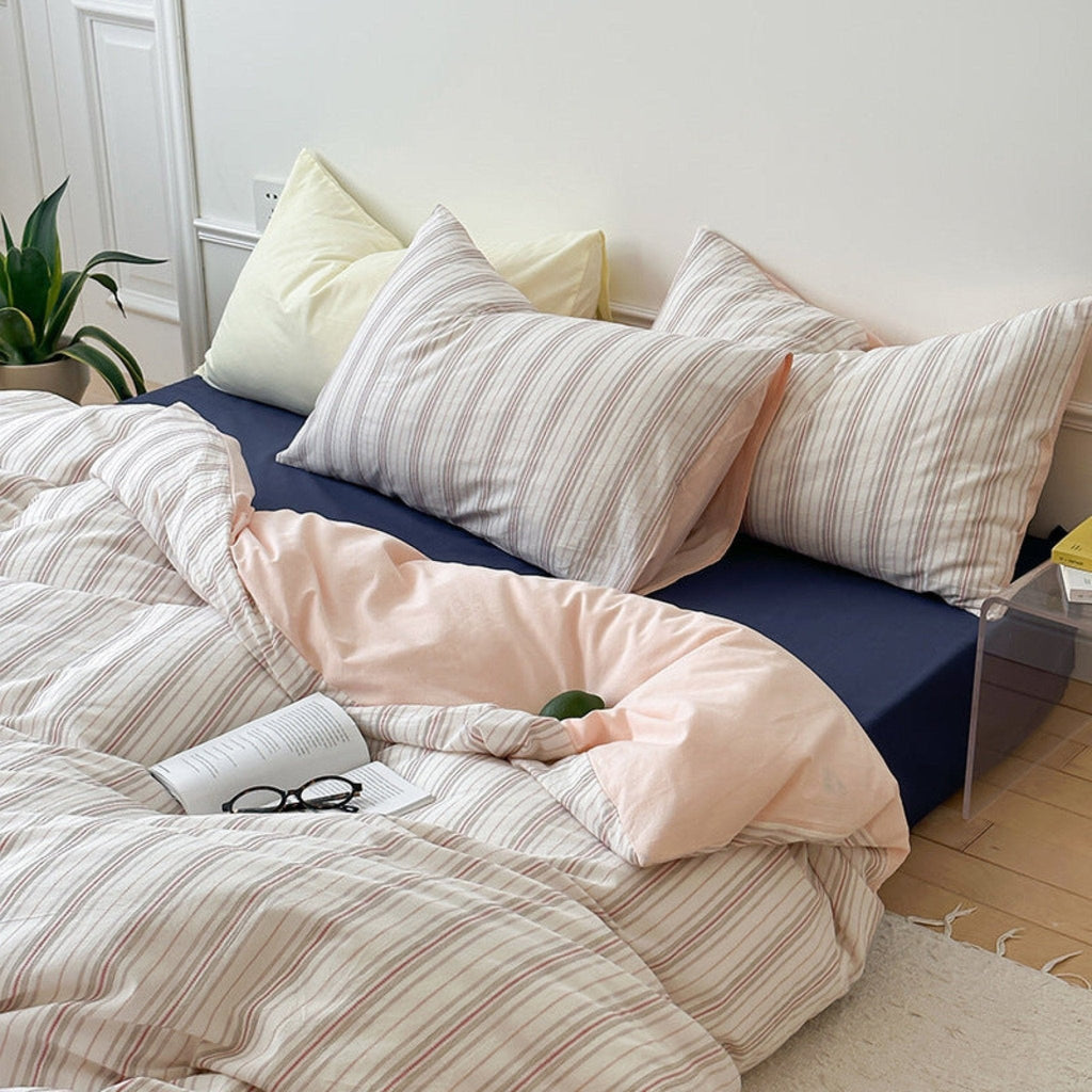 Cozy Pastel Striped Washed Cotton Bedding Set