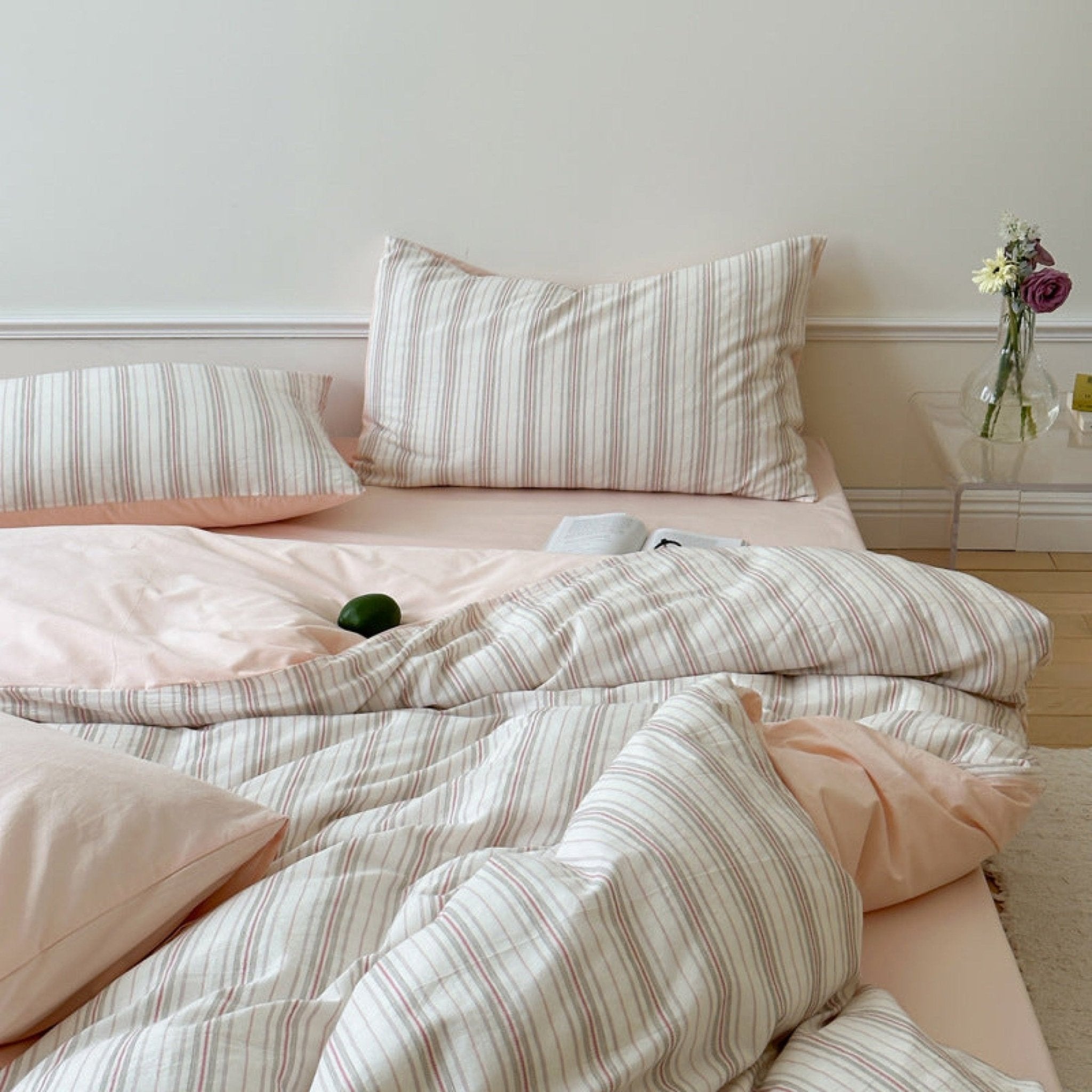 Cozy Pastel Striped Washed Cotton Bedding Set