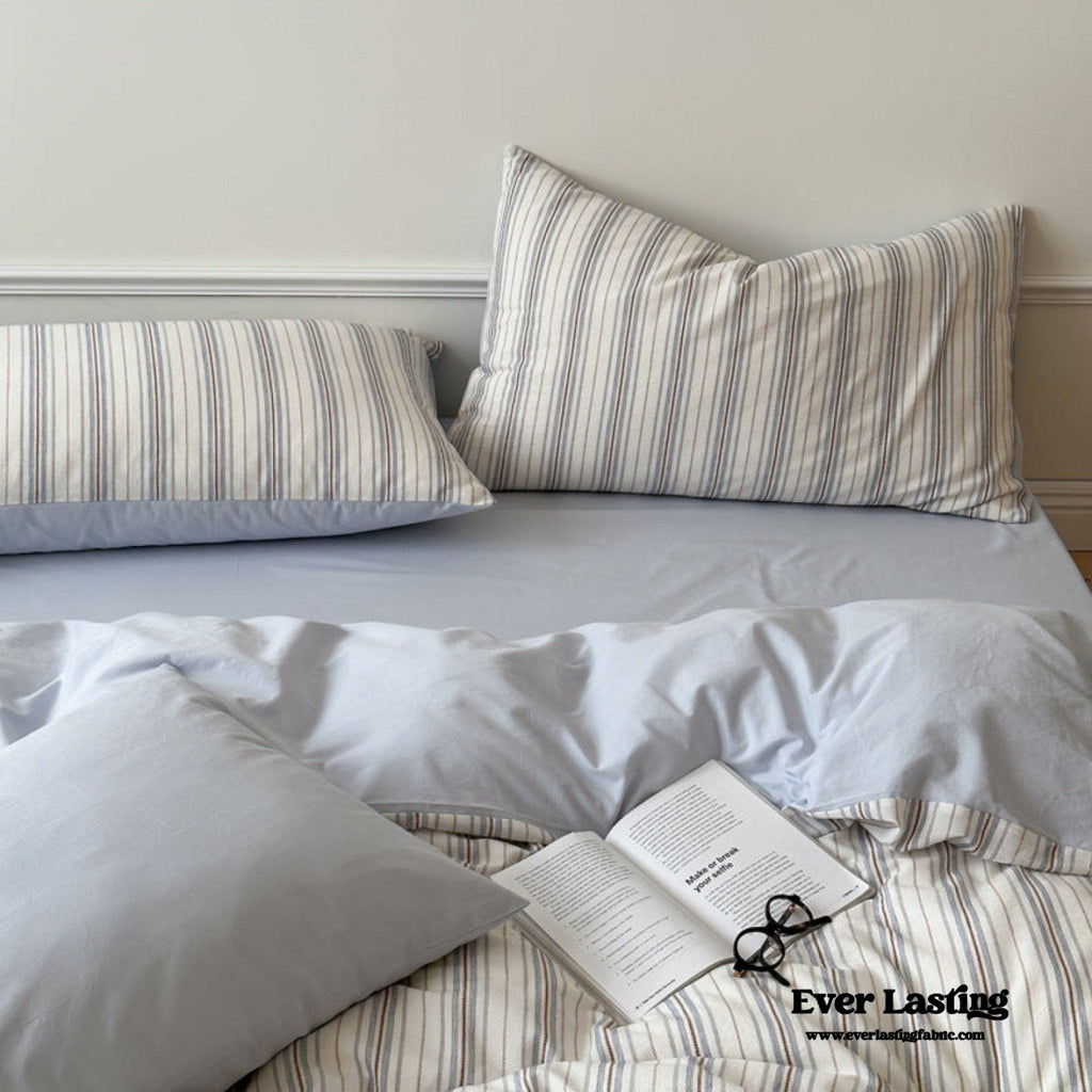 Cozy Pastel Striped Washed Cotton Bedding Set