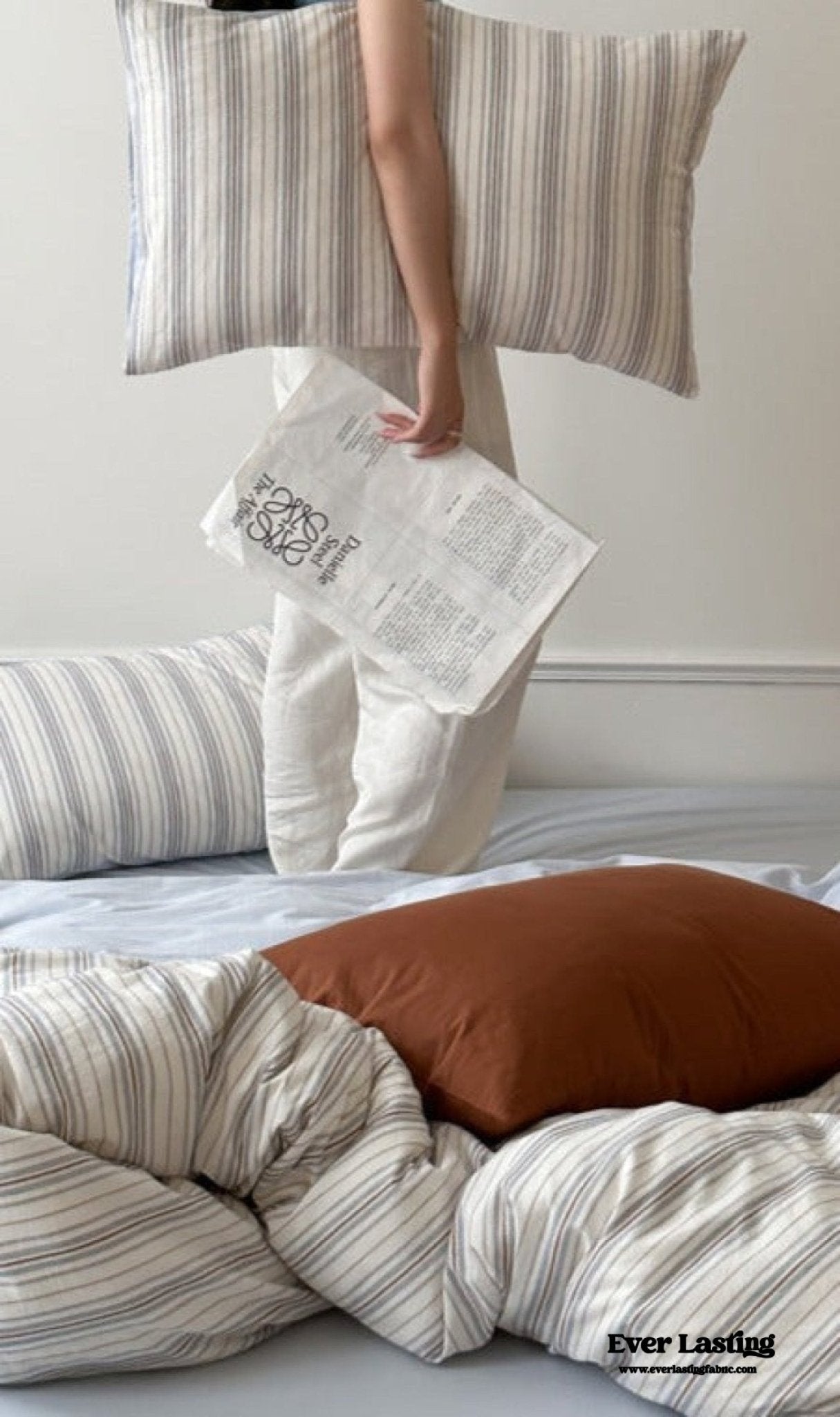 Cozy Pastel Striped Washed Cotton Duvet Cover / Blue