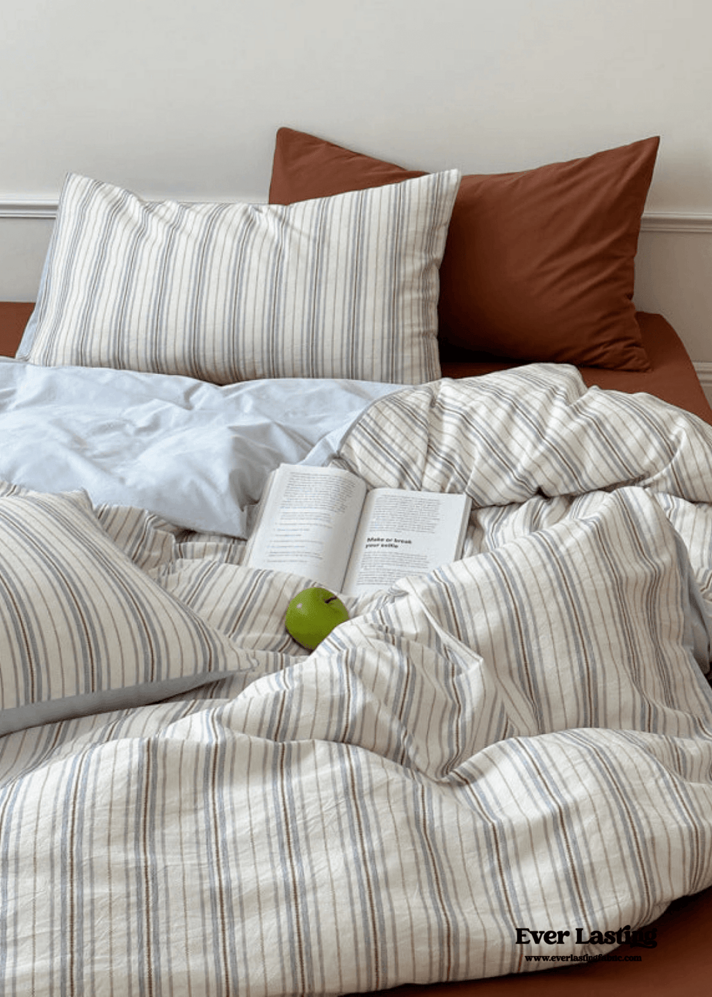 Cozy Pastel Striped Washed Cotton Duvet Cover / Blue