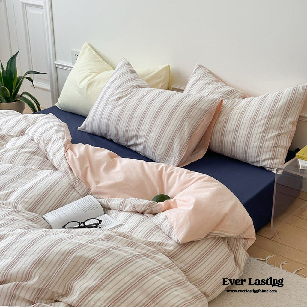 Cozy Pastel Striped Washed Cotton Pillowcases / Blue