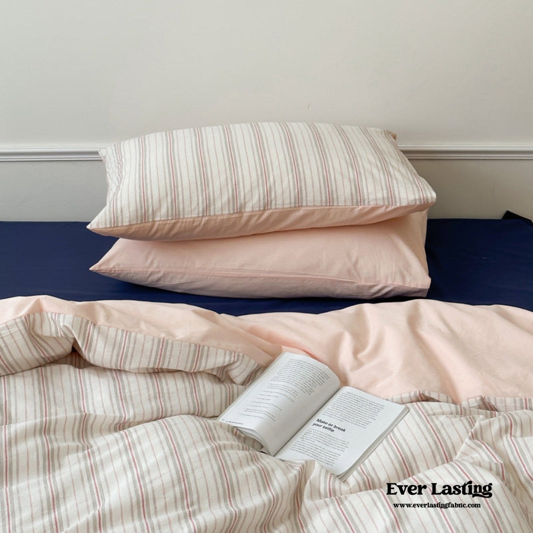 Cozy Pastel Striped Washed Cotton Pillowcases / Blue