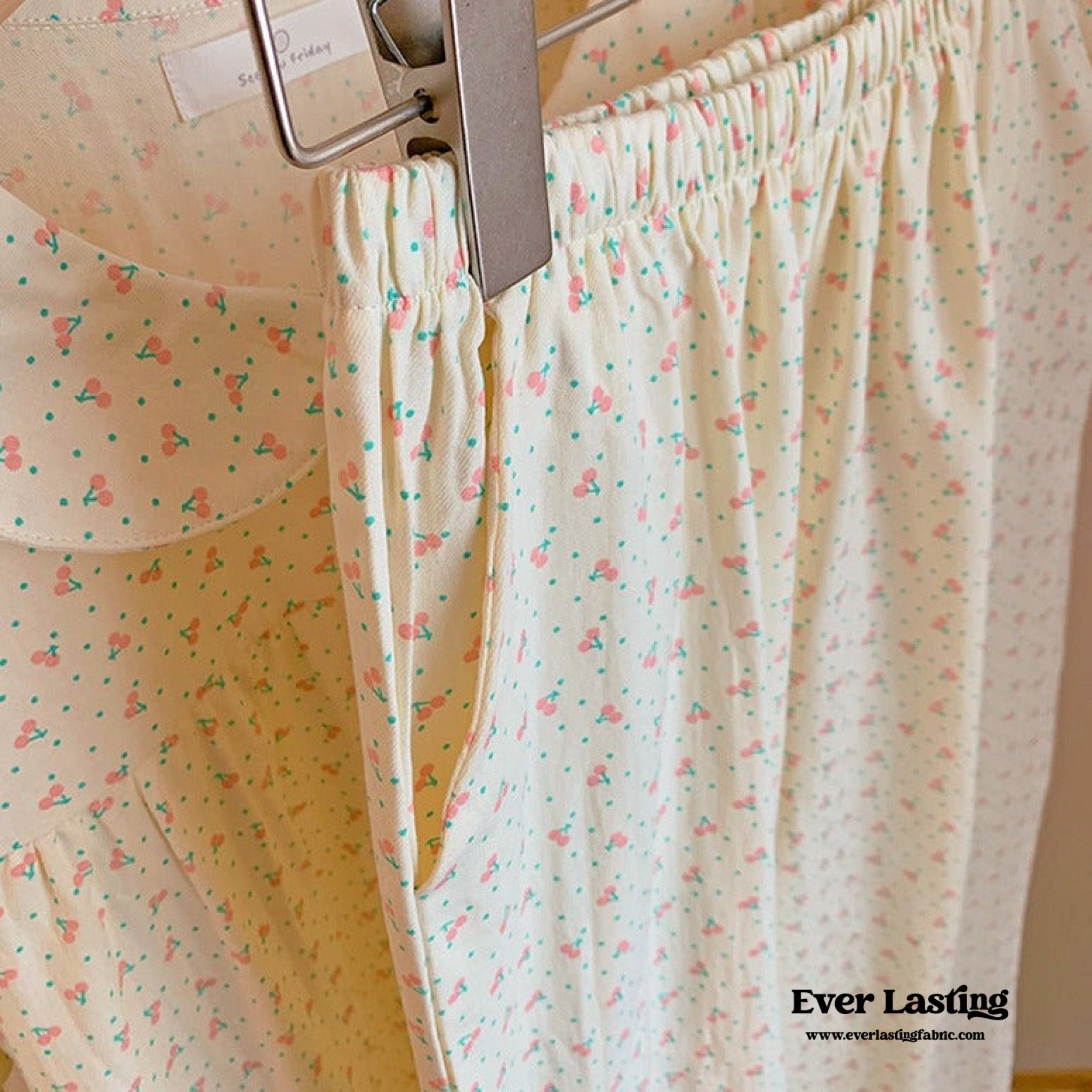 Cream Floral Quarter Sleeves & Long Pants Pajama Set