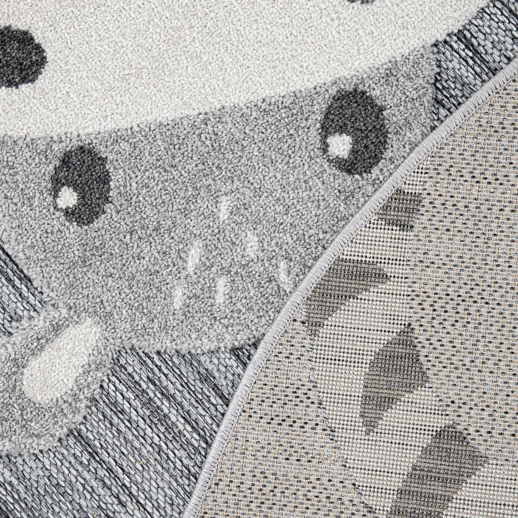 Round Kids Rug Lilo Cute Zoo Animals - Grey