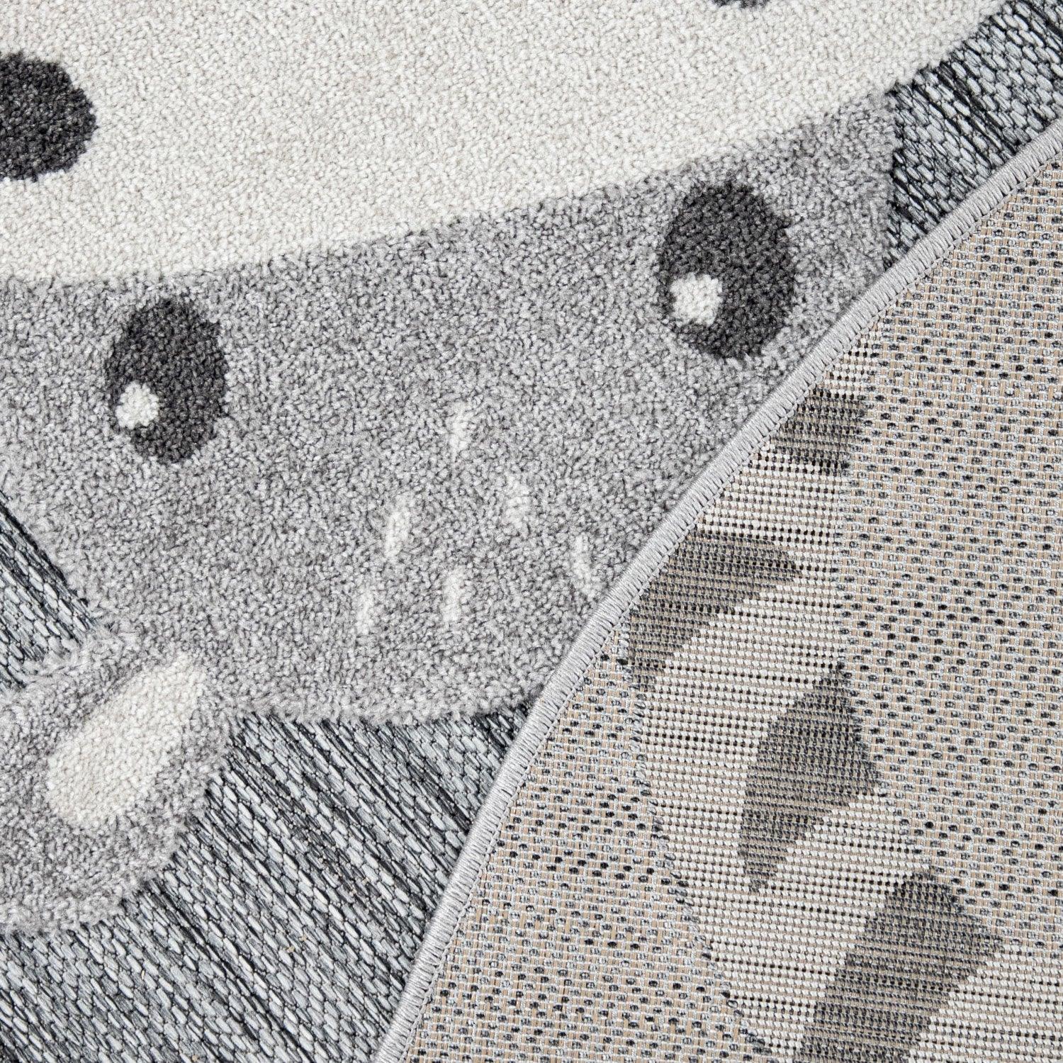 Round Kids Rug Lilo Cute Zoo Animals - Grey