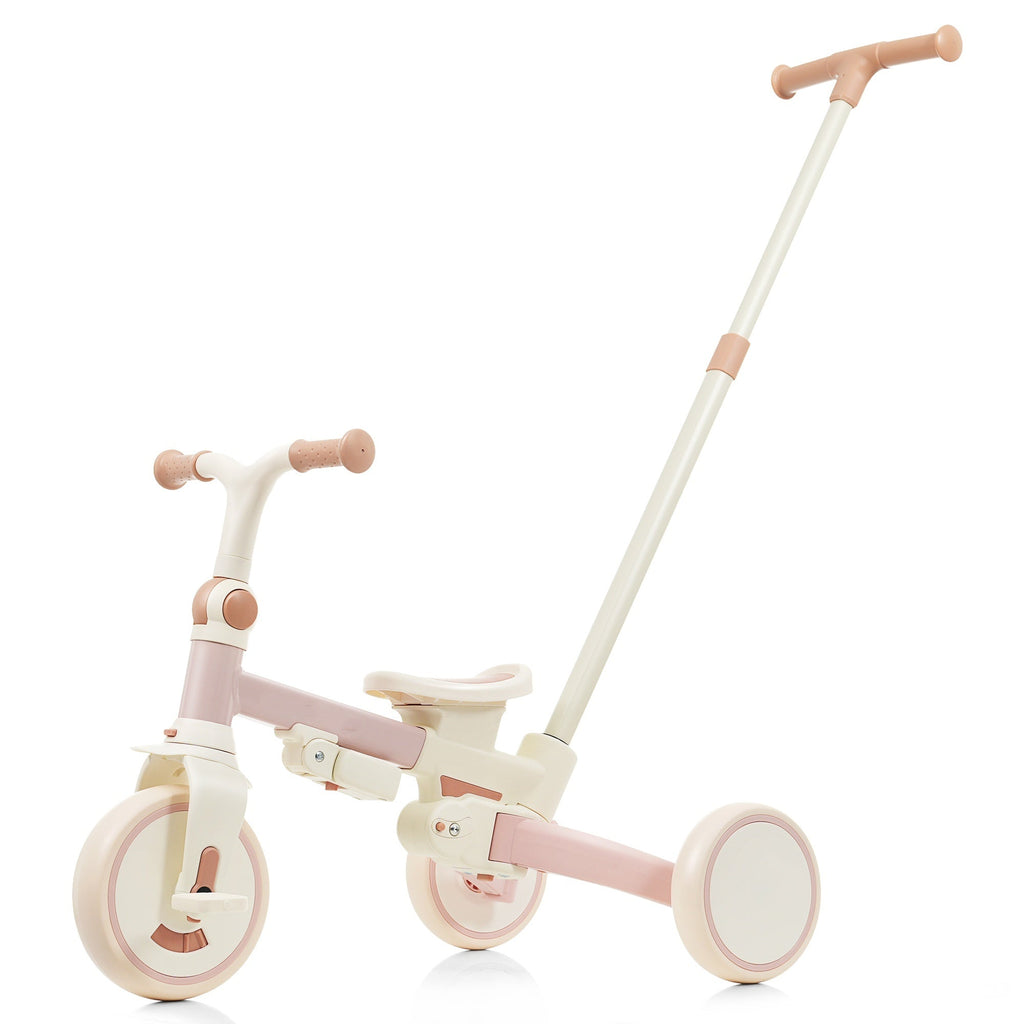 7 in 1 Baby Tricycle, Foldable Toddler Tricycle with Removable and Adjustable Parent Handle, Toddler Push Bike with Removable Pedal, Canopy, and Guardrail, Tricycle for 12-72 Months, pink