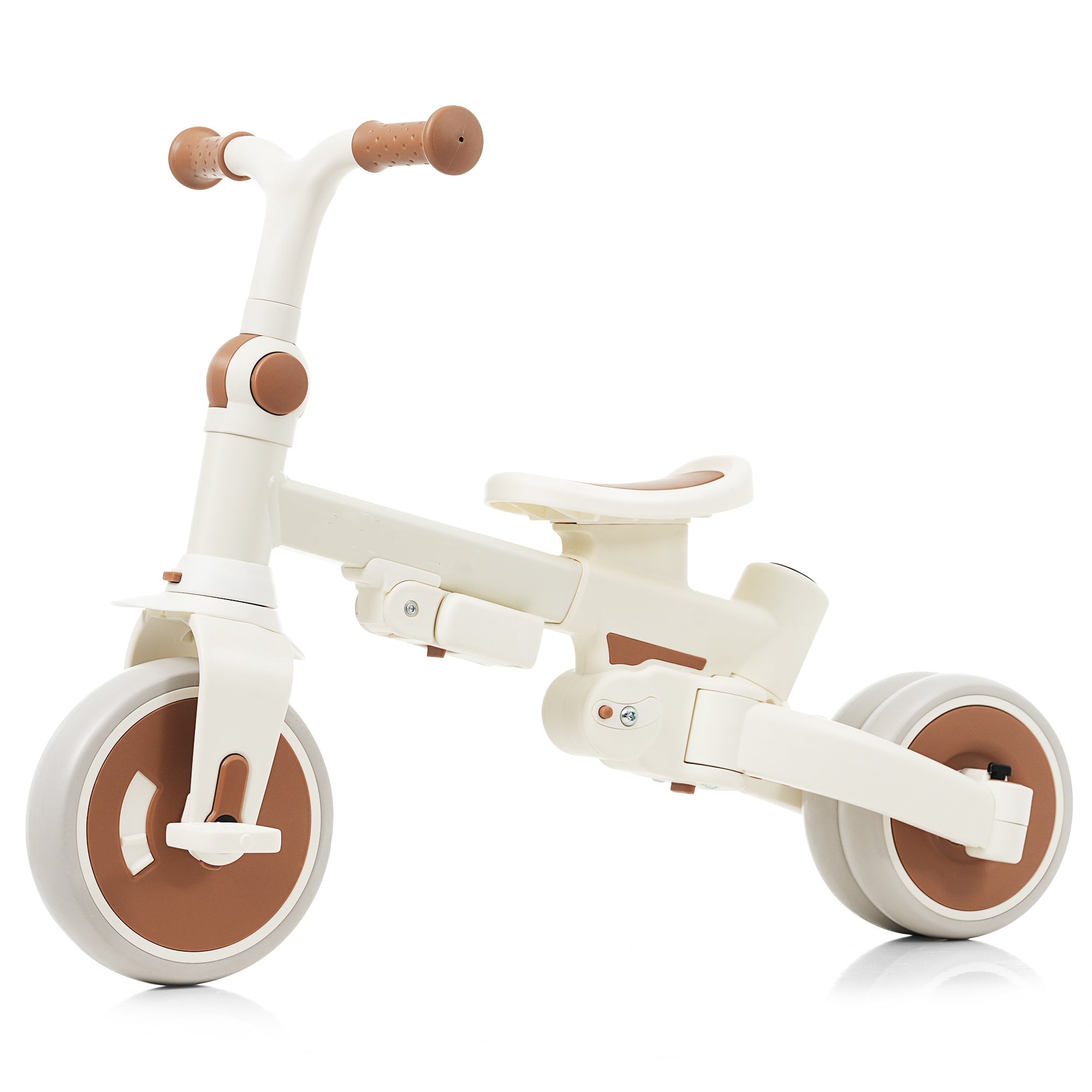 7 in 1 Baby Tricycle, Foldable Toddler Tricycle with Removable and Adjustable Parent Handle, Toddler Push Bike with Removable Pedal, Canopy, and Guardrail, Tricycle for 12-72 Months, ivory and brown