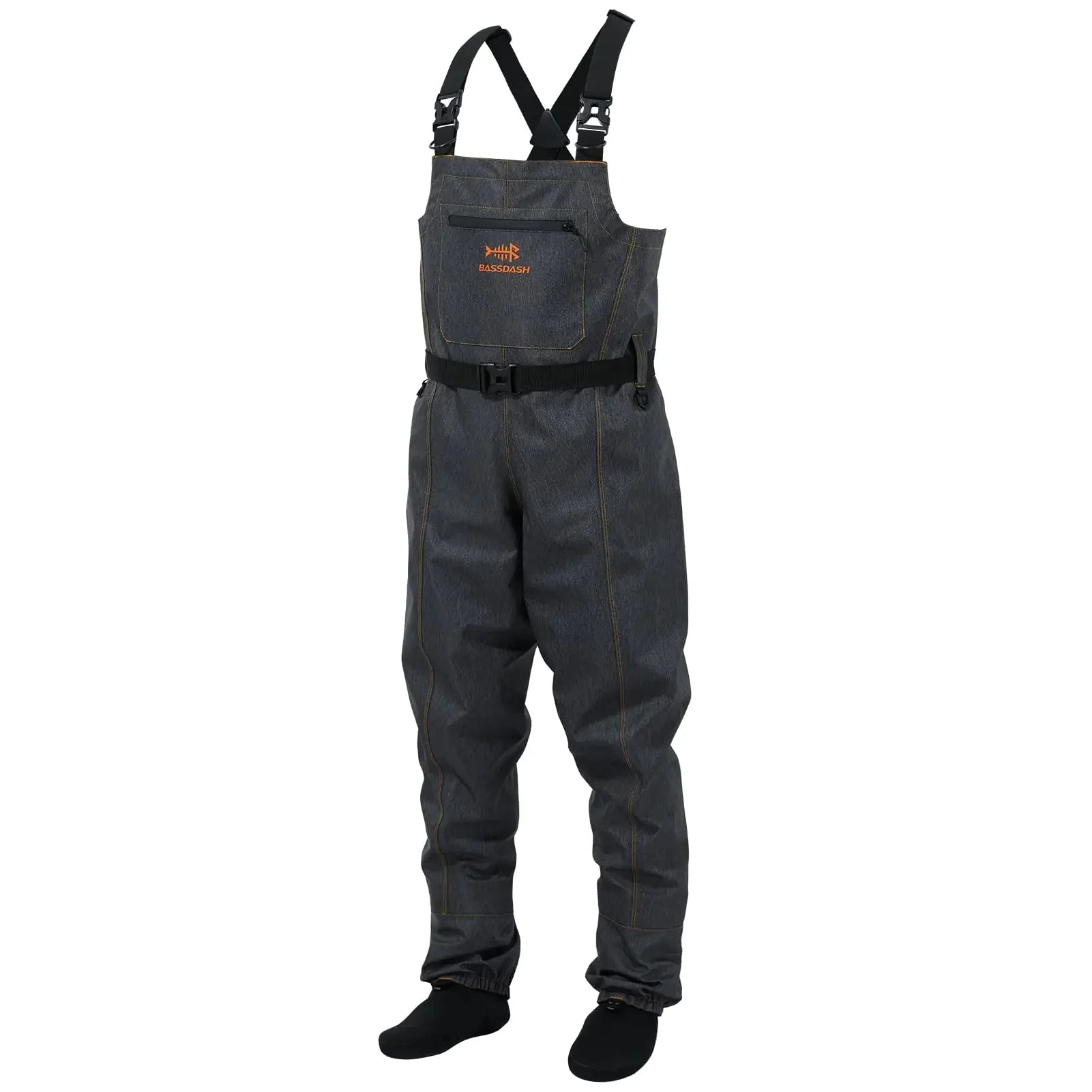 BASSDASH Men’s Denim Breathable Chest Waders Waterproof Durable Lightweight Stocking Foot for Fishing Hunting ATV Riding