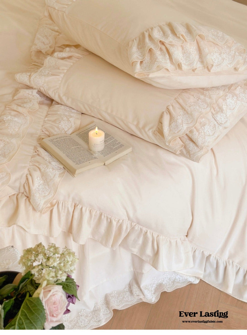 Double Lace Coquette Ruffle Bedding Set / Baby Pink