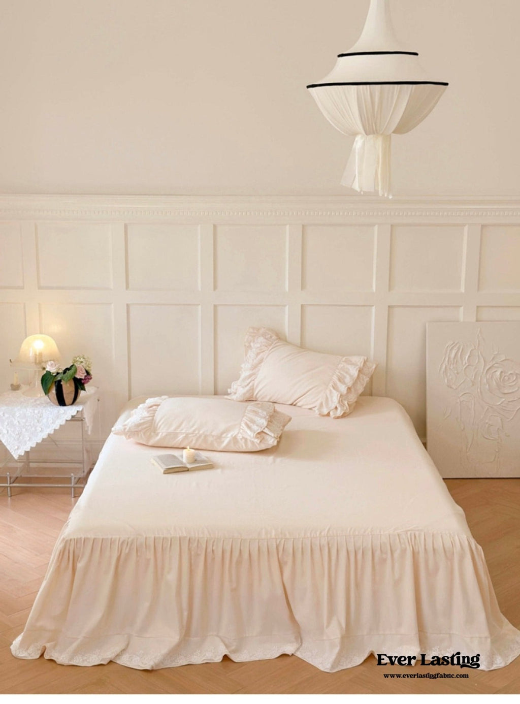 Double Lace Coquette Ruffle Bedding Set / Baby Pink