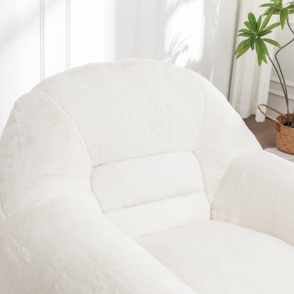 Bean Bag Chair, Comfy Bean Bag Sofa with Back Support, Faux Fur Bean Bag Chair for Adults and Kids, Stuffed Floor Sofa for Living Room, Bedroom, Apartment, White
