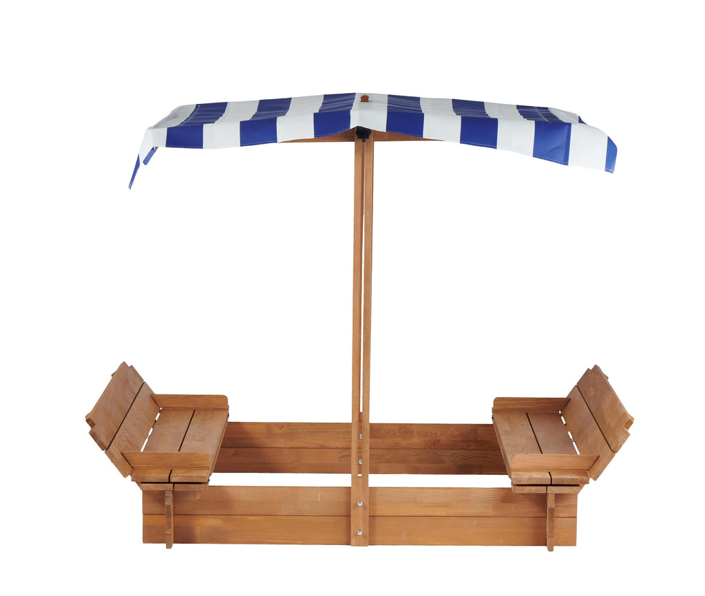 Kids Sandbox with Adjustable Cover, 46'' Wooden Sand Box with 2 Foldable Bench Seats, Outdoor Sandpit for Backyard Play