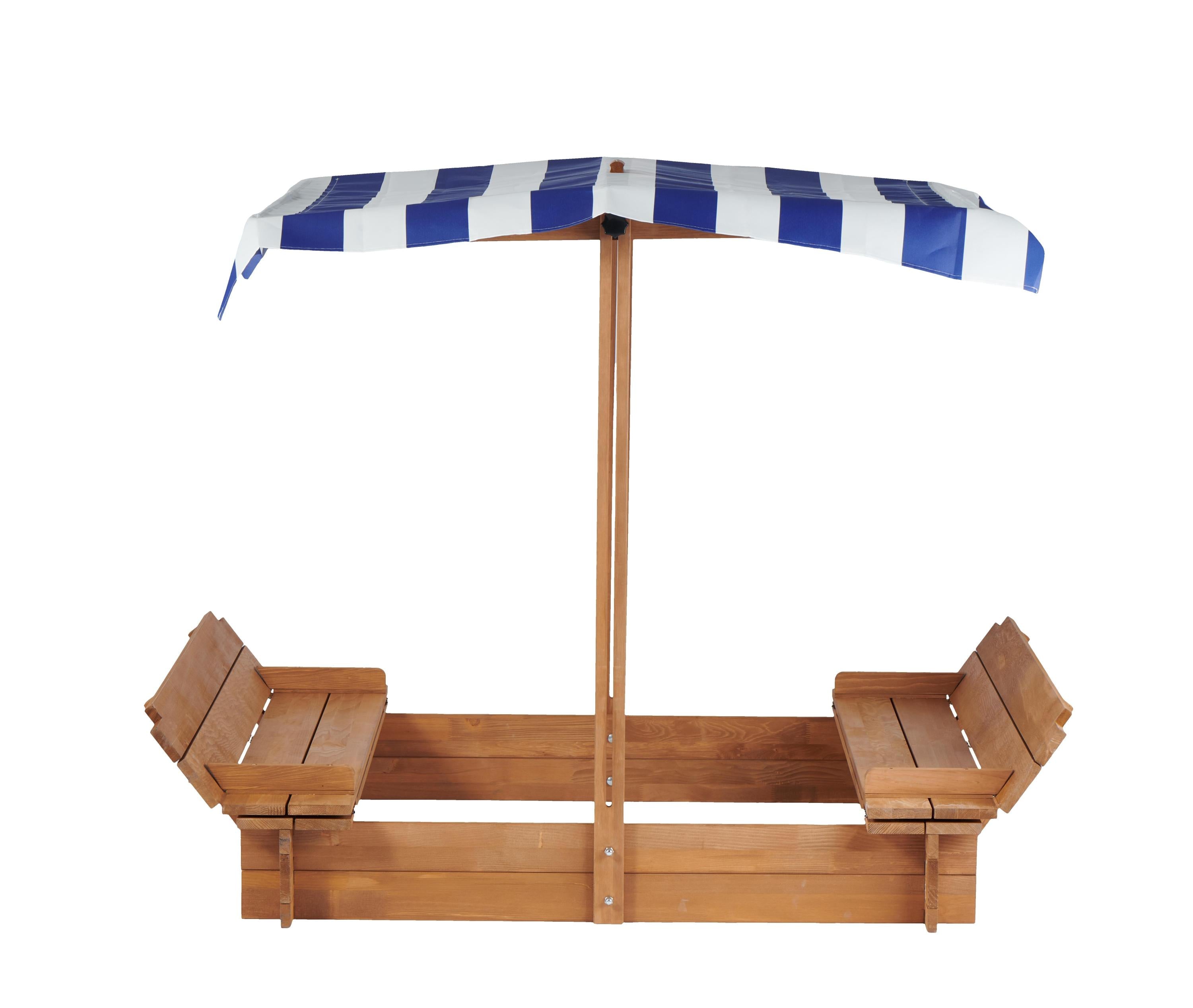 Kids Sandbox with Adjustable Cover, 46'' Wooden Sand Box with 2 Foldable Bench Seats, Outdoor Sandpit for Backyard Play