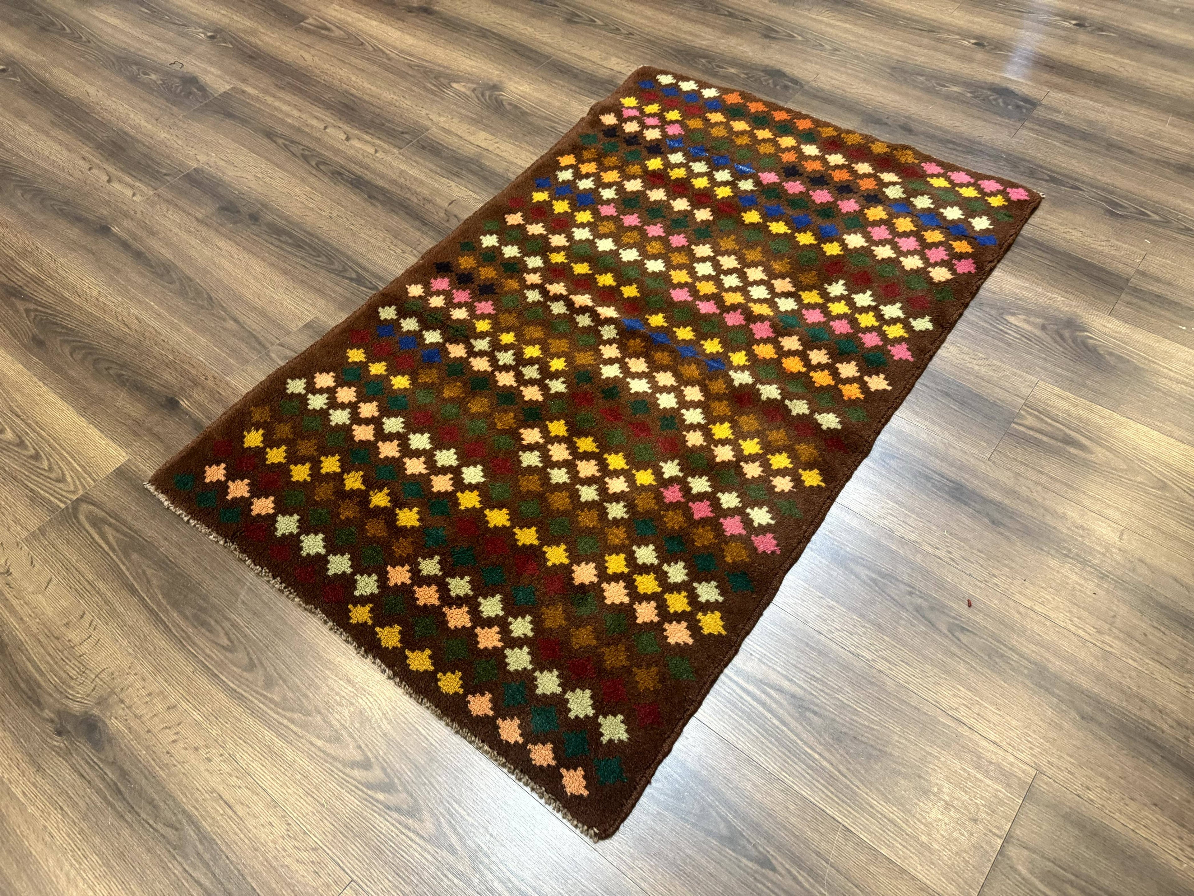 Afghan Balouch Rug 3x5 Multicolor Vintage Handmade Wool Carpet