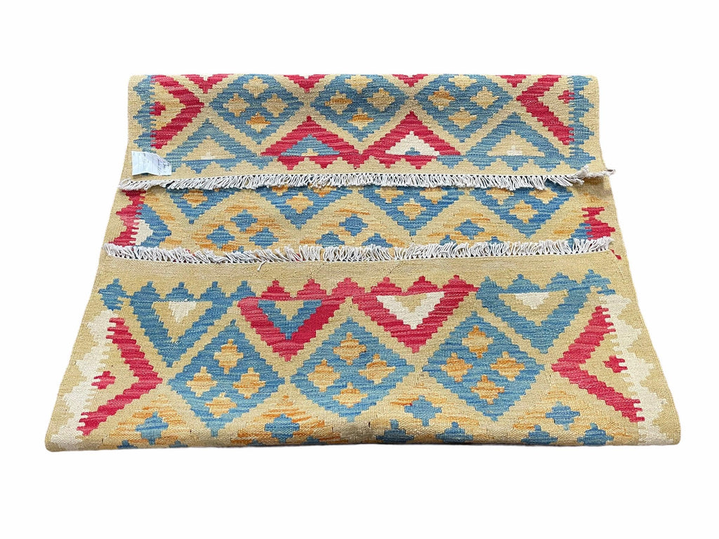 3x5 Kilim Rug Multicolor Tribal Kilim Rug 3 x 5 Tan Light Blue Red Beige New Turkish Anatolian Wool Kilim Flatweave Rug