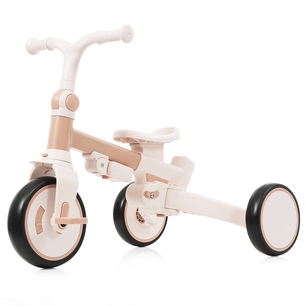7 in 1 Baby Tricycle, Foldable Toddler Tricycle with Removable and Adjustable Parent Handle, Toddler Push Bike with Removable Pedal, Canopy, and Guardrail, Tricycle for 12-72 Months, light brown