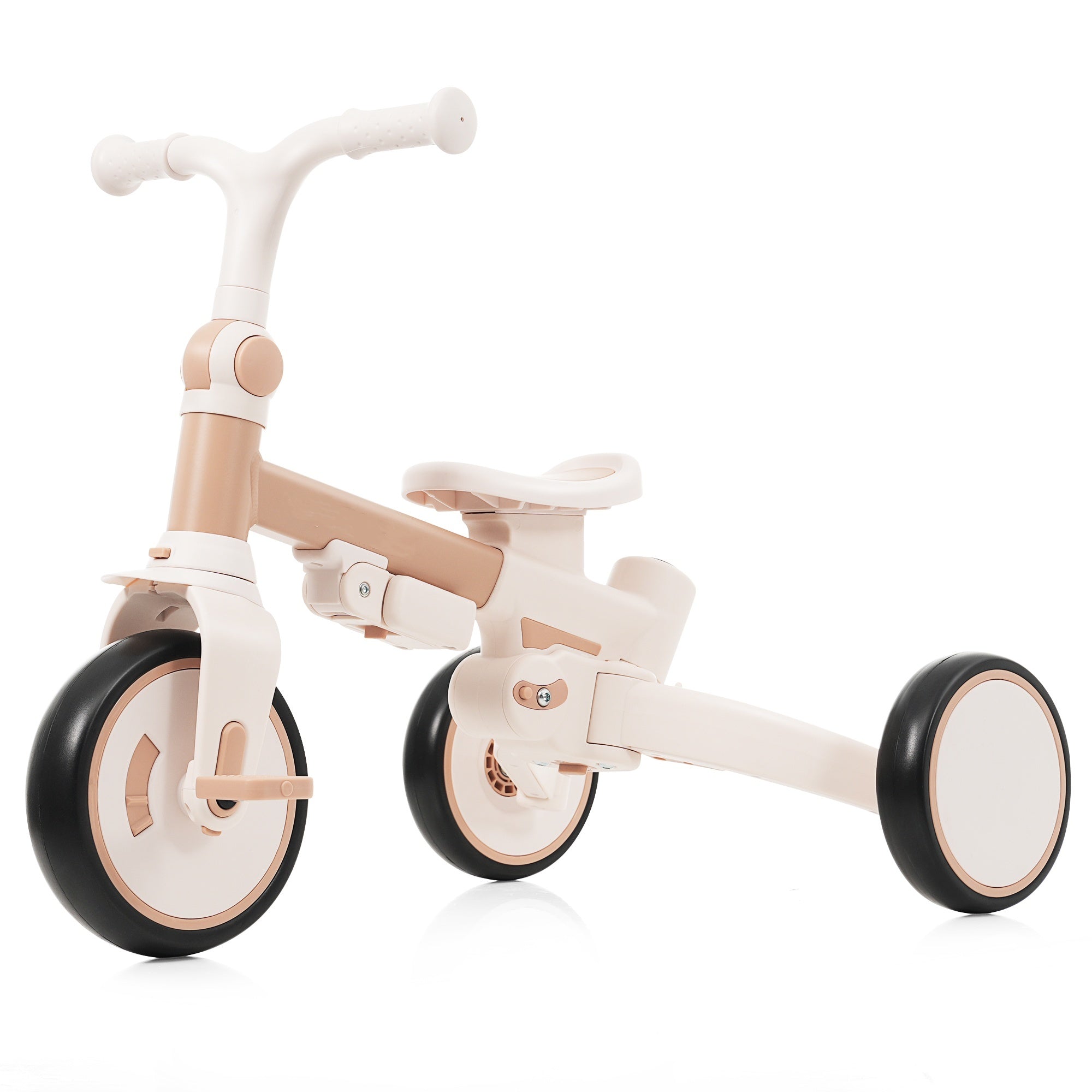 7 in 1 Baby Tricycle, Foldable Toddler Tricycle with Removable and Adjustable Parent Handle, Toddler Push Bike with Removable Pedal, Canopy, and Guardrail, Tricycle for 12-72 Months, light brown