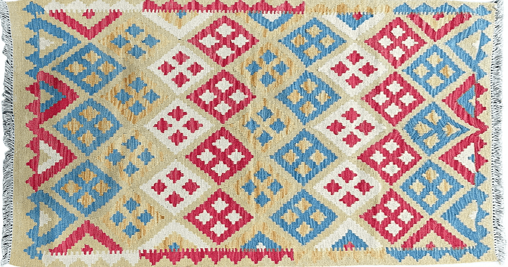3x5 Kilim Rug Multicolor Tribal Kilim Rug 3 x 5 Tan Light Blue Red Beige New Turkish Anatolian Wool Kilim Flatweave Rug