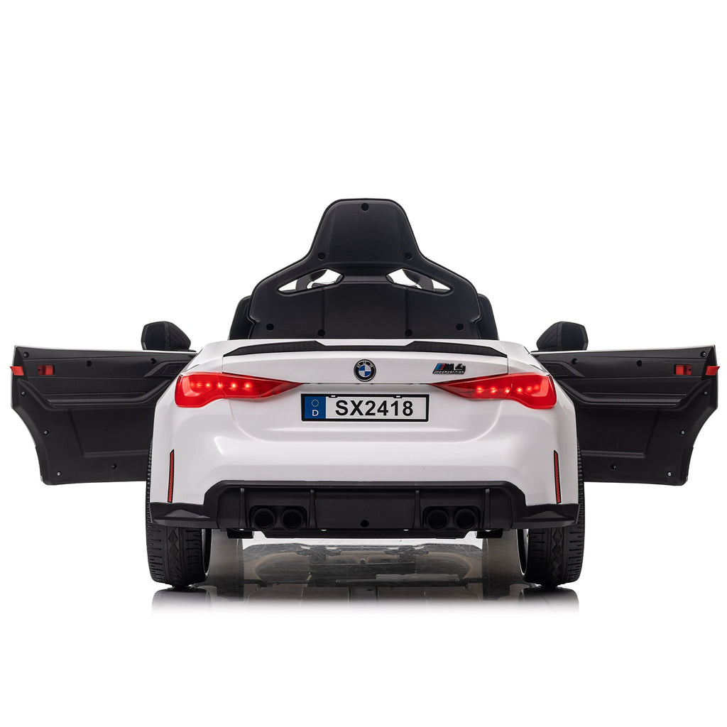 BMW M4 12v Kids ride on toy car 2.4G W/Parents Remote Control,Three speed adjustable,Power display, USB,MP3 ,Bluetooth,LED light,story,A handle with wheels and a pull, easy to carry