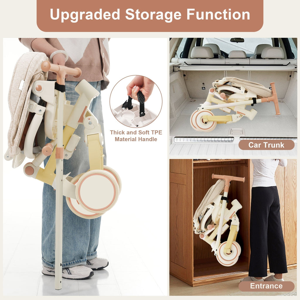 7 in 1 Baby Tricycle, Foldable Toddler Tricycle with Removable and Adjustable Parent Handle, Toddler Push Bike with Removable Pedal, Canopy, and Guardrail, Tricycle for 12-72 Months, yellow