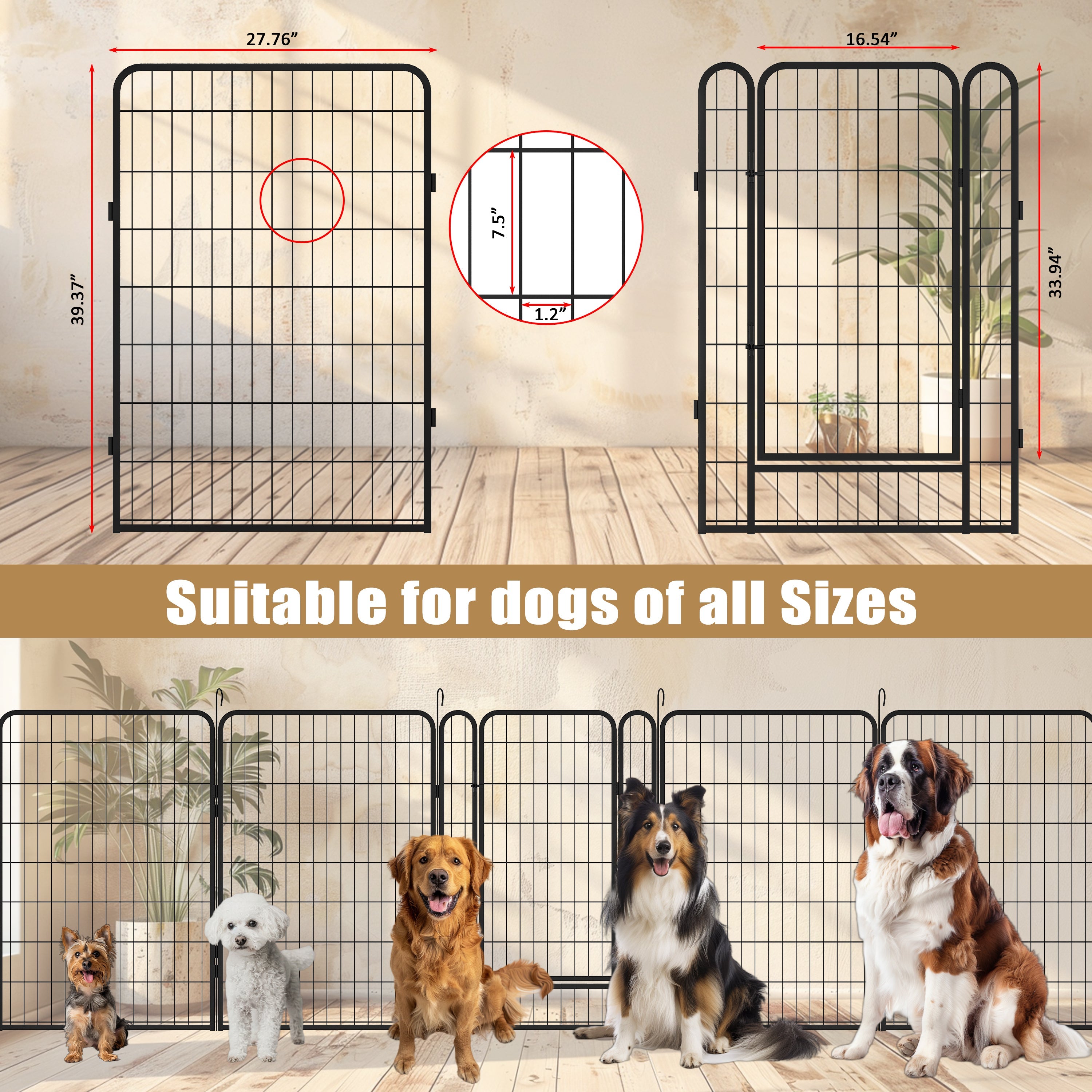 16 Panels Heavy-Duty Metal Playpen with Door, 39.37' H Dog Fence Pet Exercise Pen for Outdoor, Indoor