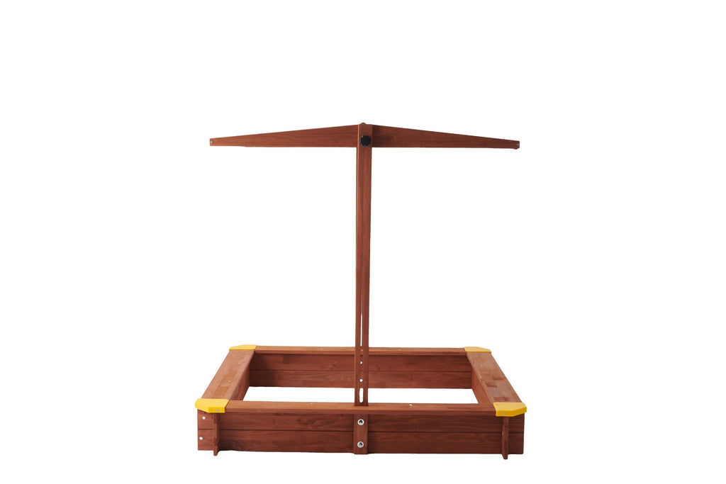 Kids Sandbox with Cover, 46' Wooden Sand Box w/Adjustable Canopy, Large Outdoor Cedar Sandpit for Backyard Play
