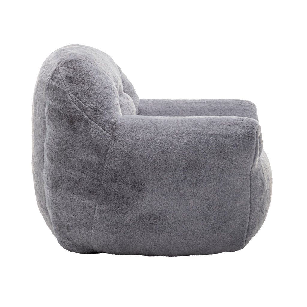 Bean Bag Chair, Comfy Bean Bag Sofa with Back Support, Faux Fur Bean Bag Chair for Adults and Kids, Stuffed Floor Sofa for Living Room, Bedroom, Apartment, Grey
