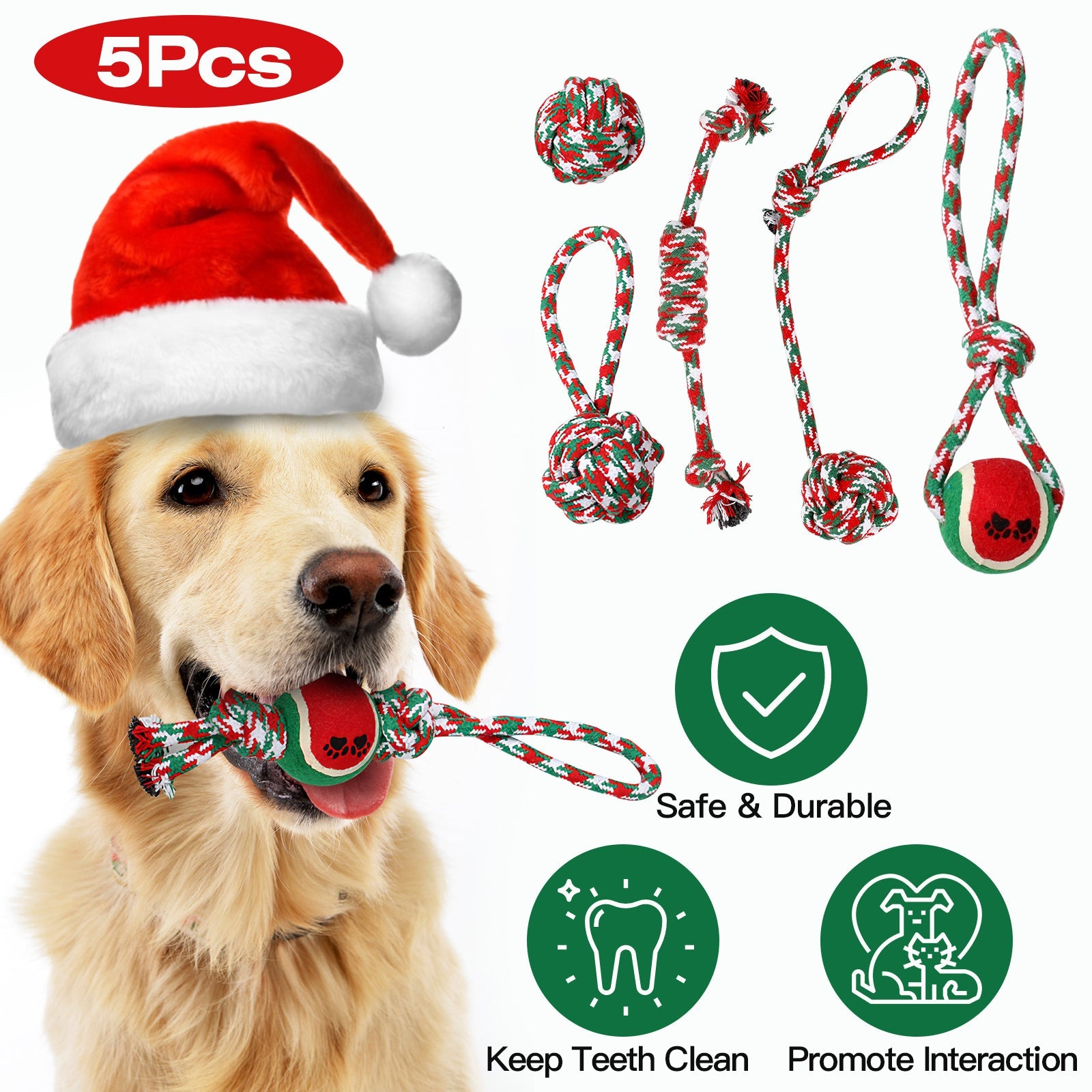 GBruno 5Pcs Christmas Dog Rope Chew Toys