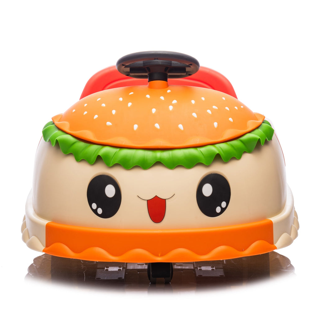 12V Kids Ride On Electric Bumper Car W/Parents Control,Cute&Realistic Hamburger Design,360 Degree Rotation,Storing Space,Bluetooth,Music,USB,Silent wheel,LED Lights,Power Display,Anti-rollover For 2-5