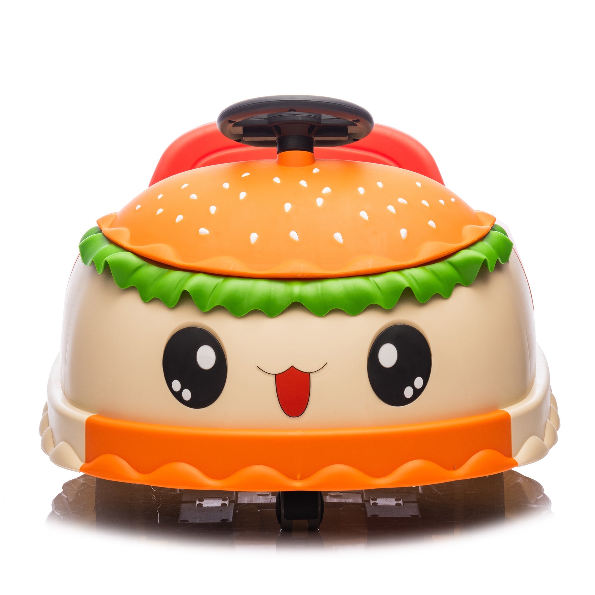 12V Kids Ride On Electric Bumper Car W/Parents Control,Cute&Realistic Hamburger Design,360 Degree Rotation,Storing Space,Bluetooth,Music,USB,Silent wheel,LED Lights,Power Display,Anti-rollover For 2-5