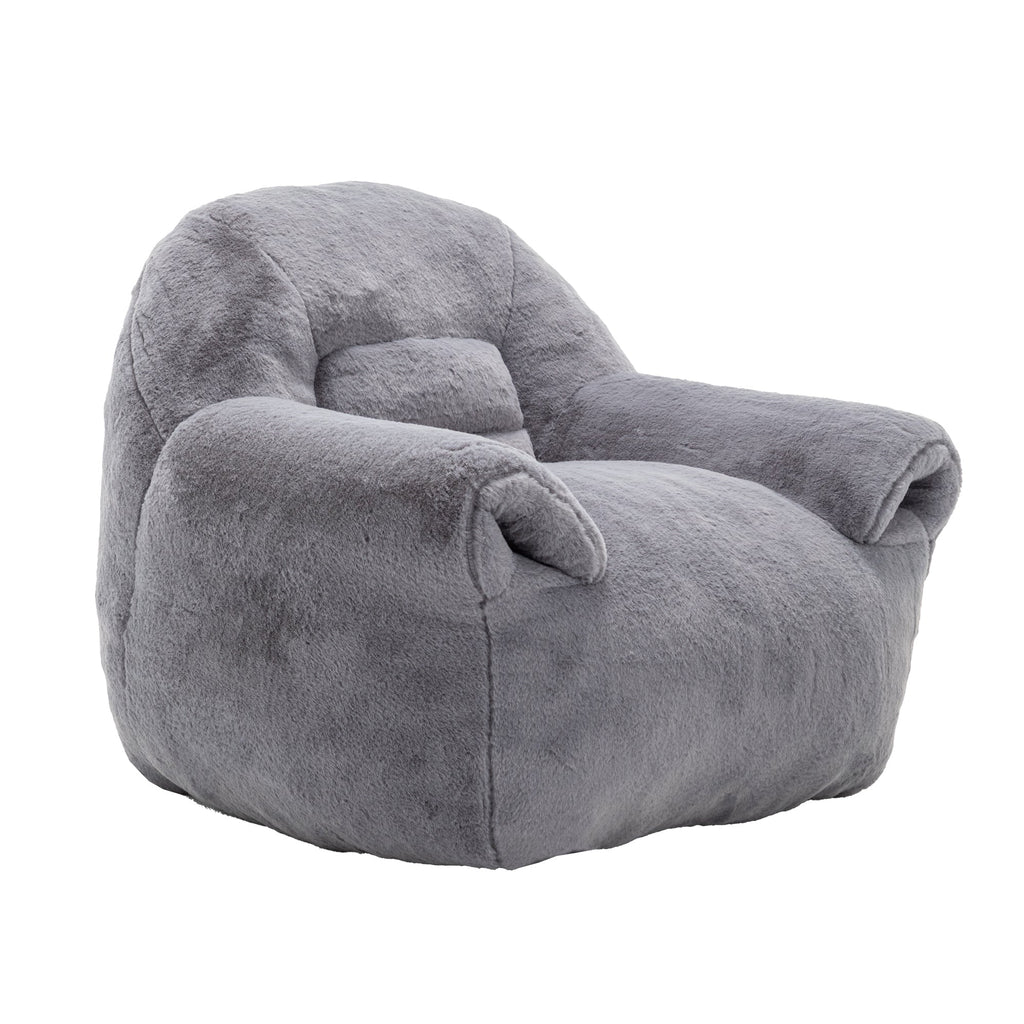 Bean Bag Chair, Comfy Bean Bag Sofa with Back Support, Faux Fur Bean Bag Chair for Adults and Kids, Stuffed Floor Sofa for Living Room, Bedroom, Apartment, Grey