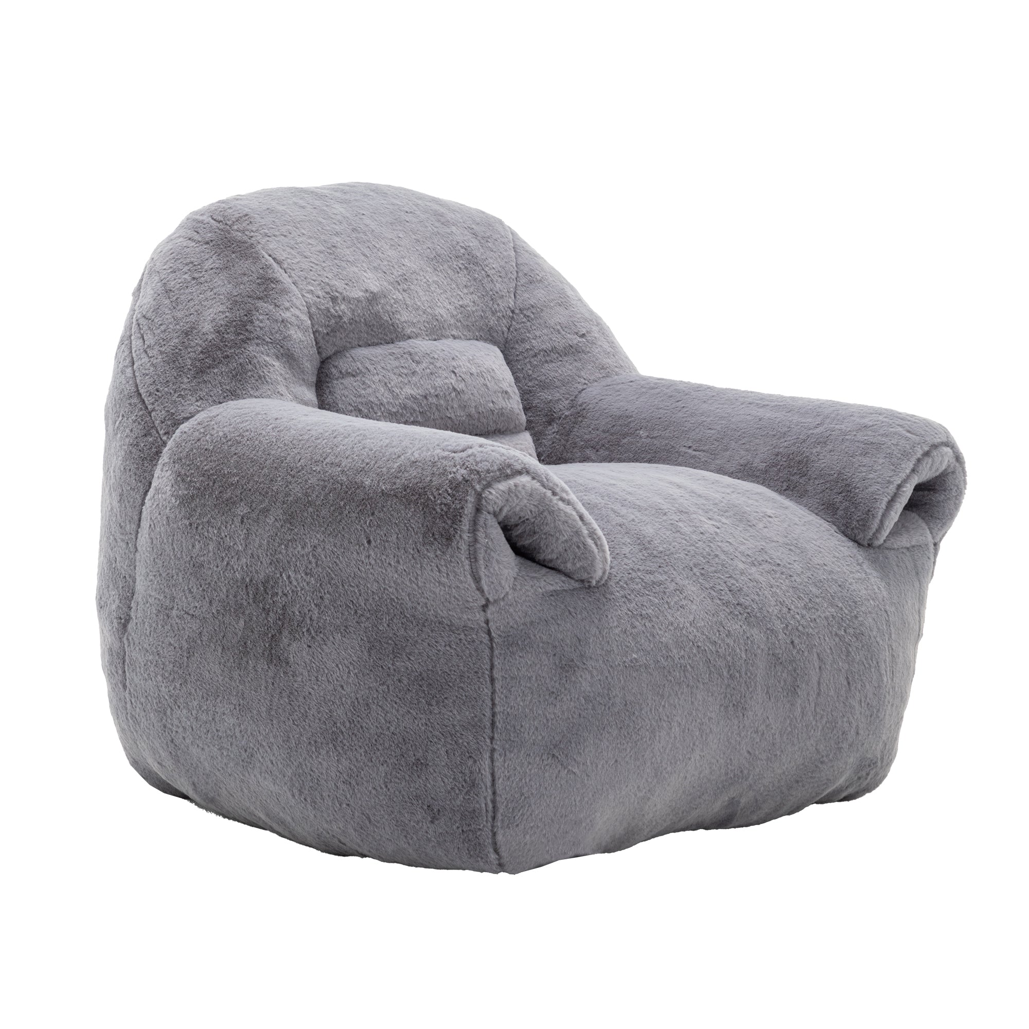 Bean Bag Chair, Comfy Bean Bag Sofa with Back Support, Faux Fur Bean Bag Chair for Adults and Kids, Stuffed Floor Sofa for Living Room, Bedroom, Apartment, Grey