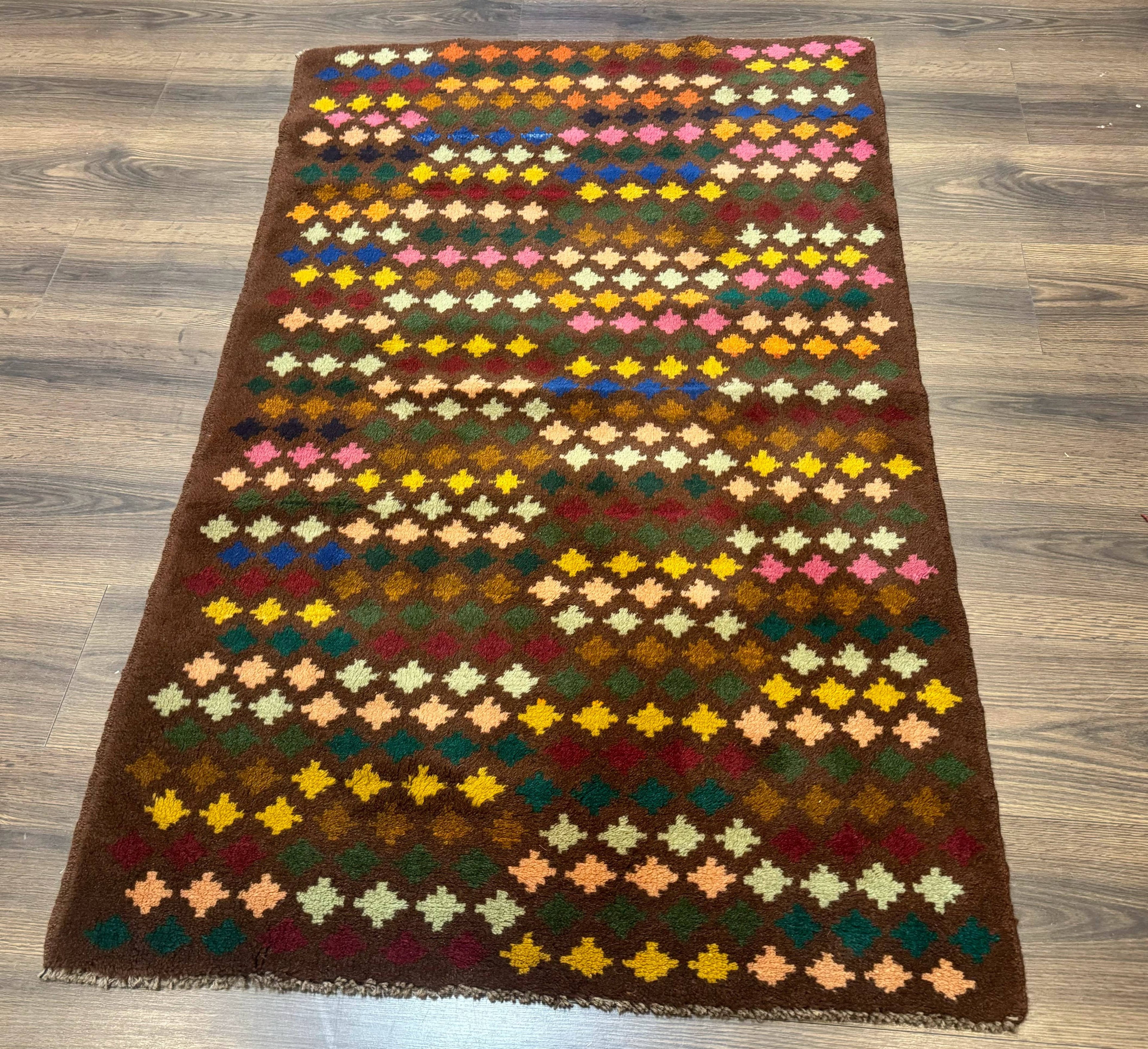 Afghan Balouch Rug 3x5 Multicolor Vintage Handmade Wool Carpet