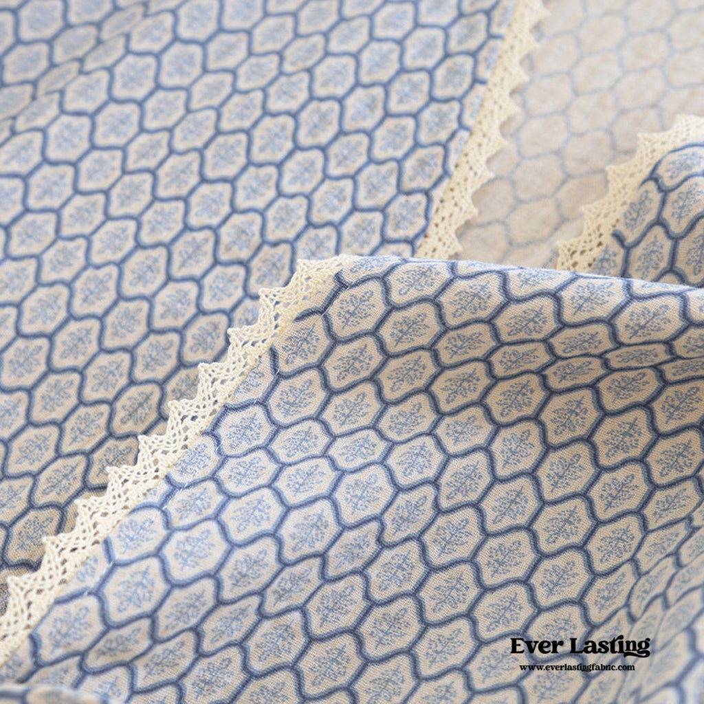 Floral V Tank and Long Pants with Cardigan Cotton Pajama Set / Blue