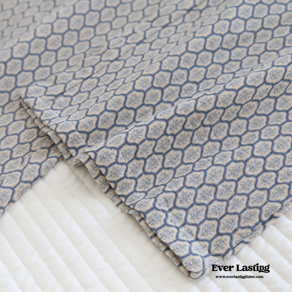 Floral V Tank and Long Pants with Cardigan Cotton Pajama Set / Blue