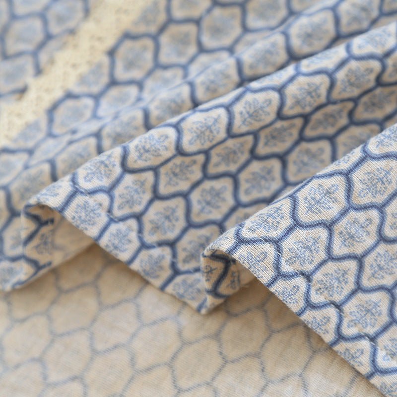 Floral V Tank and Long Pants with Cardigan Cotton Pajama Set / White