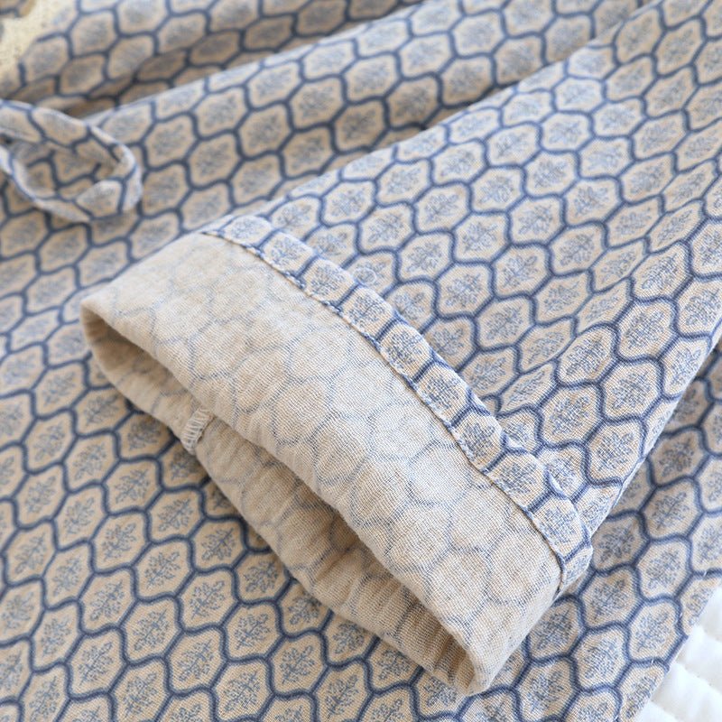 Floral V Tank and Long Pants with Cardigan Cotton Pajama Set / White