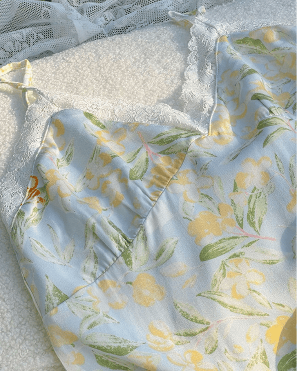 Fresh Floral Nightgown Pajama Dress / Yellow Floral