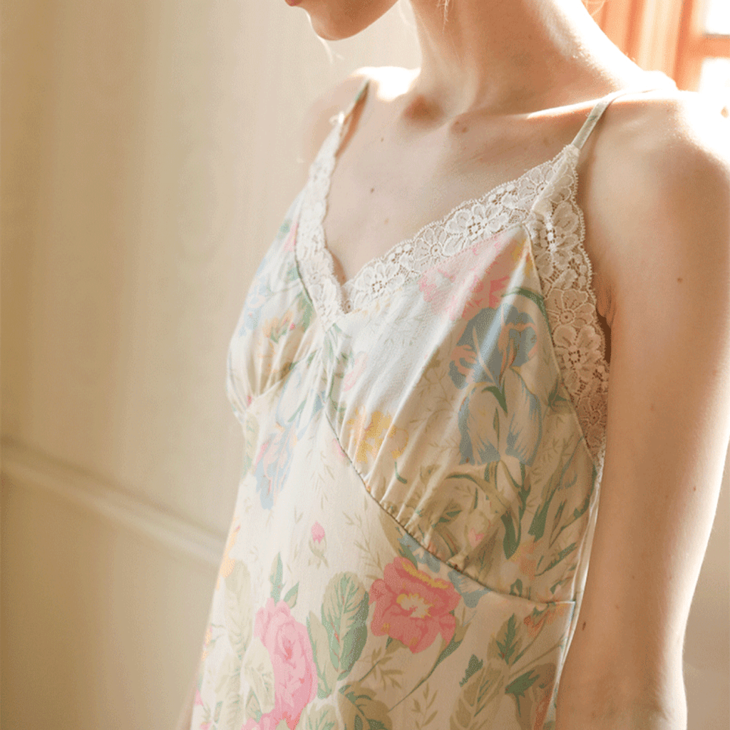 Fresh Floral Nightgown Pajama Dress / Yellow Floral