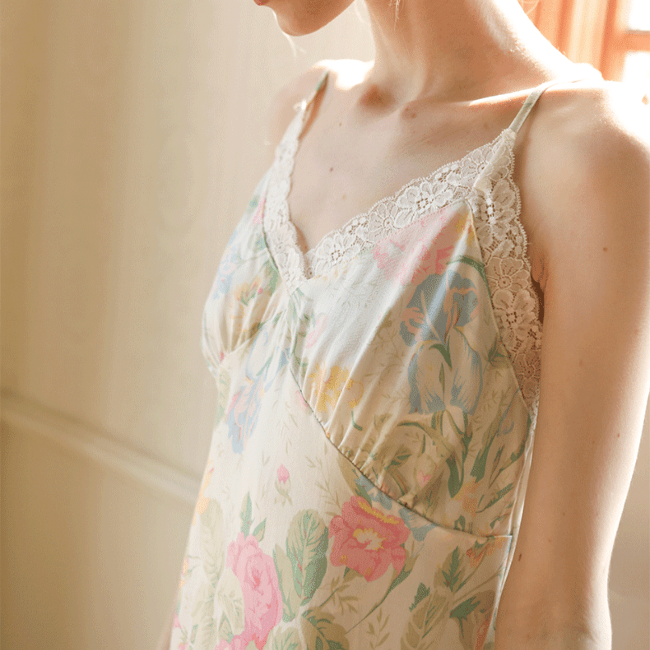 Fresh Floral Nightgown Pajama Dress / Yellow Floral