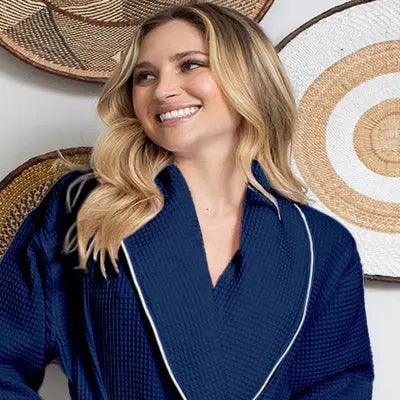 Women’s Waffle Piping Bathrobe – Lightweight Spa-Style Comfort