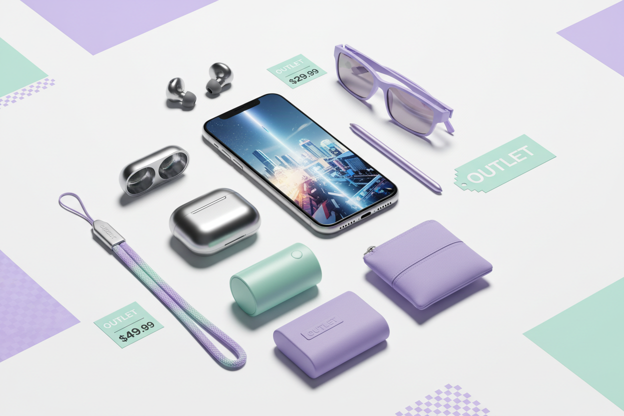 Gen Z-inspired aesthetic: gadgets and tech products for 2026, with a focus on designer outlet shoppers.