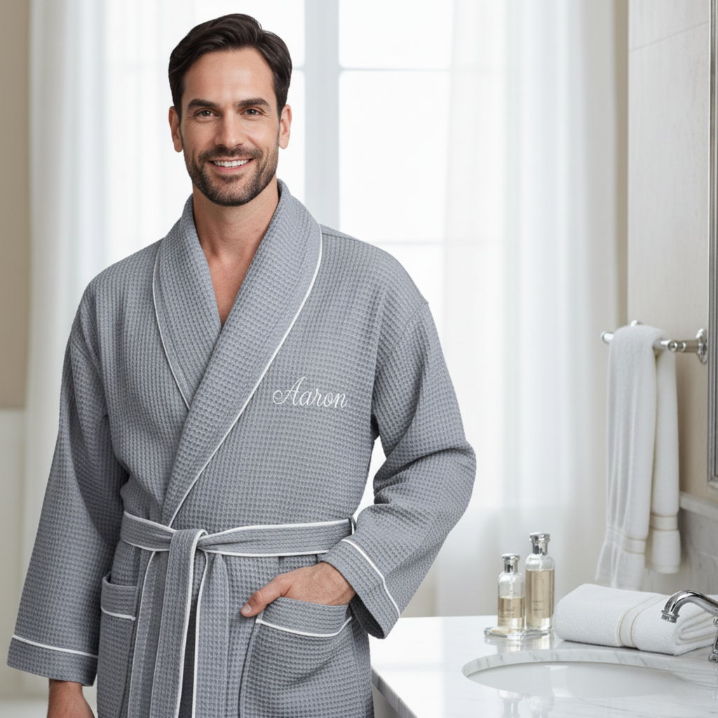 Premium Waffle Piping Robe for Men