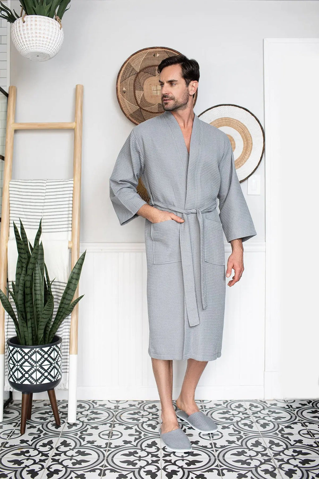 Waffle Spa Bathrobe for Men -  Absorbent, Lightweight