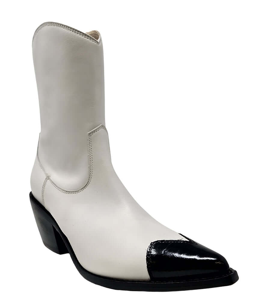 White/Black Heart Toe Ankle Boot