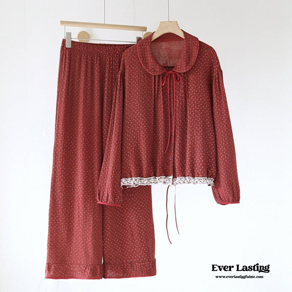 Ivy Red Floral Ruffled Pajama Set / Pullover