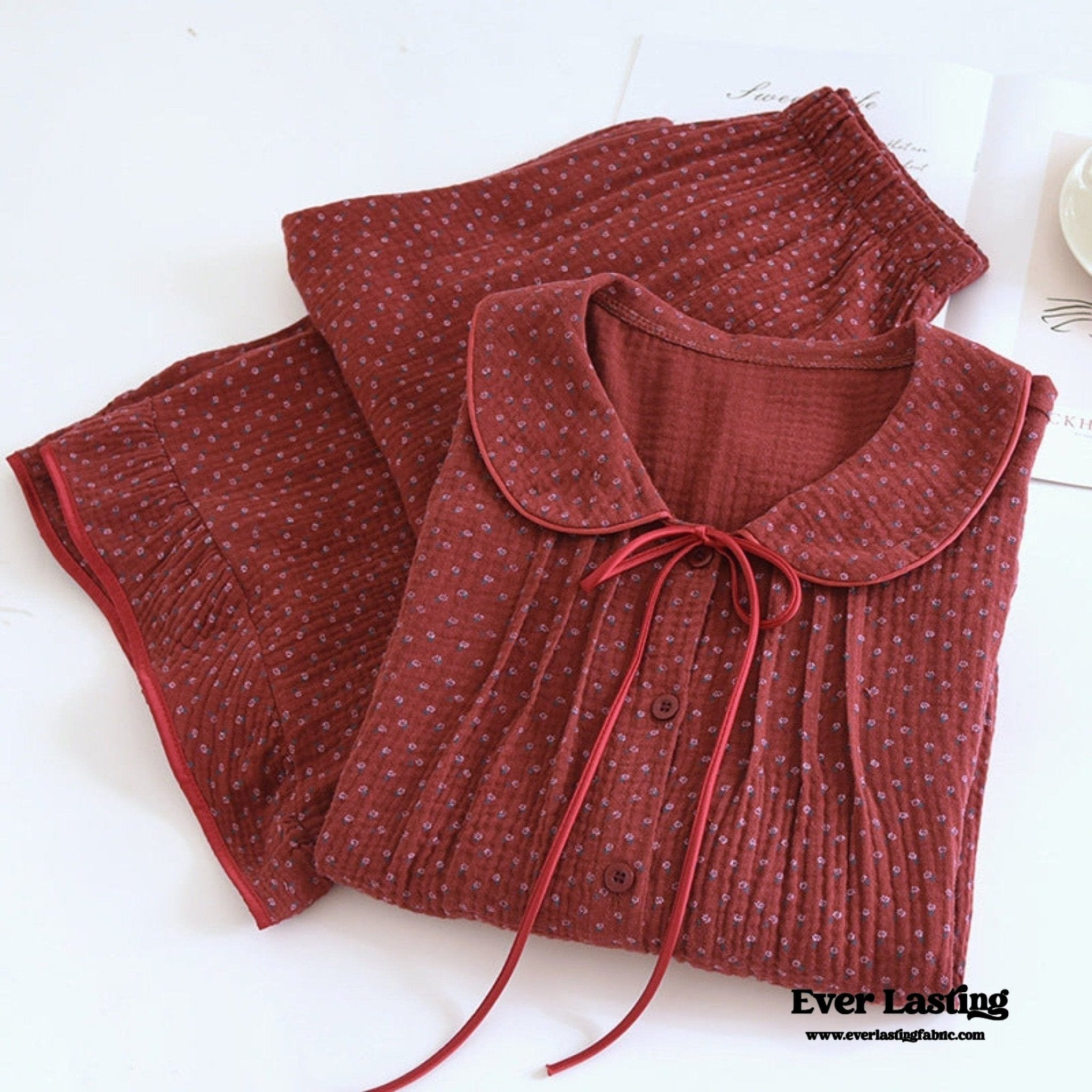 Ivy Red Floral Ruffled Pajama Set / Pullover