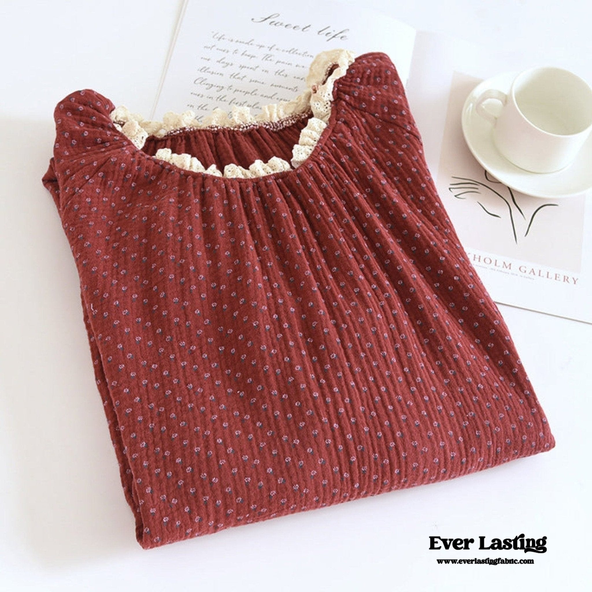 Ivy Red Floral Ruffled Pajama Set / Pullover